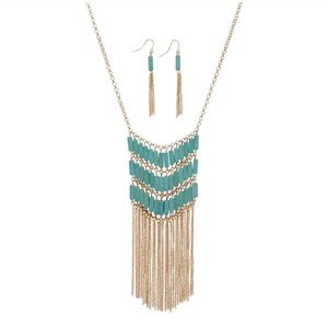 Turquoise Chevron Pattention Necklace Set