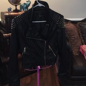 Blk beautiful gold studded motorcycle jacket.