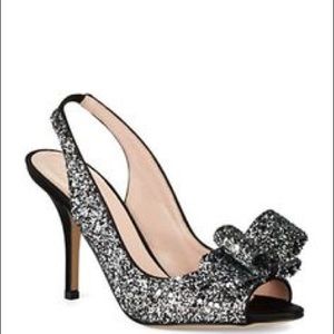 Kate Spade Black Sparkle kitten Shoes 8