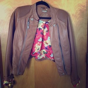 JOUJOU Faux Leather Moto Jacket - Brown