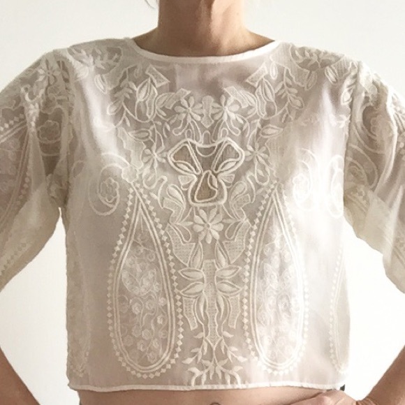 Sheer Ivory Embroidered Lace Top