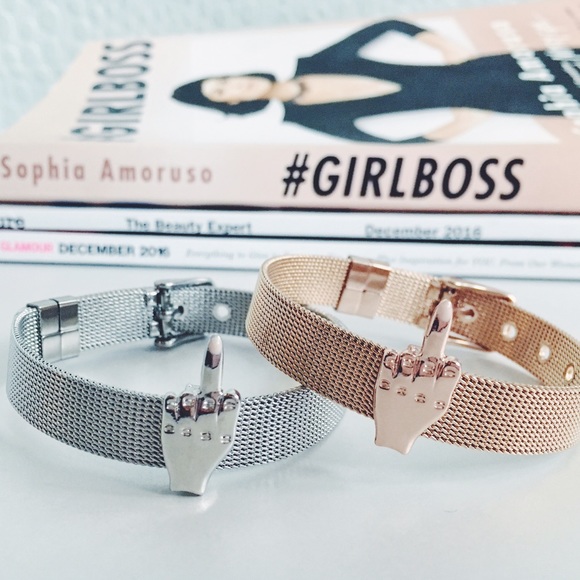 NEW! Rose Gold & Silver FU Middle Finger Bracelet - Picture 2 of 6