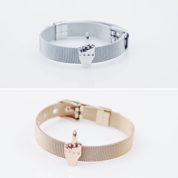 NEW! Rose Gold & Silver FU Middle Finger Bracelet - Picture 5 of 6