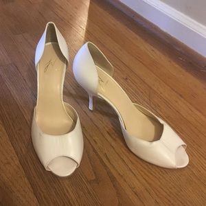 White peep toe heels