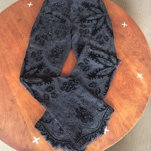 Black silk and velvet beaded pants, size 2