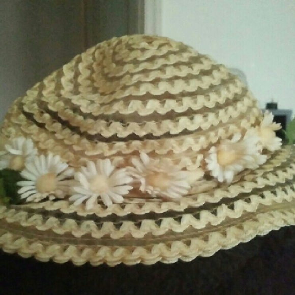 Vintage 1930's Ladies Tan Straw Hat w Silk Floral