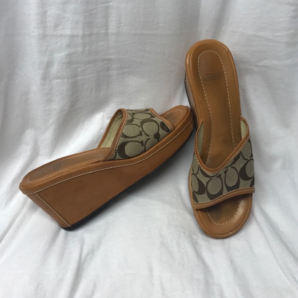 Coach Signature Print Platform Leather Wedges