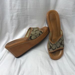 Coach Signature Print Platform Leather Wedges
