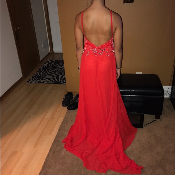 Red backless glam prom dress - Picture 3 of 4