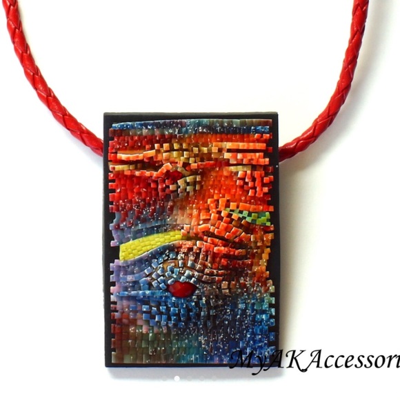 MODERN JEWELRY RED STATEMENT NECKLACE, 1 OF A KIND - Picture 2 of 3