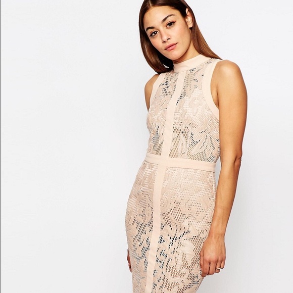 Misguided prem leather look Lace pencil dress.