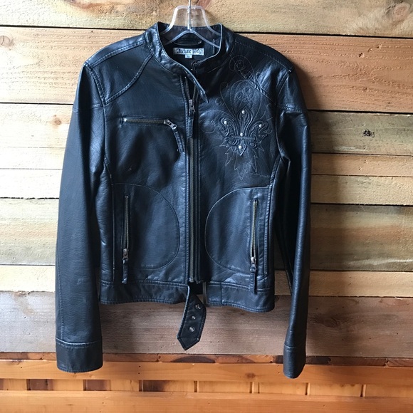 Black leather short jacket
