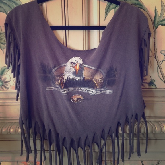First of a kind gray fringe shirt