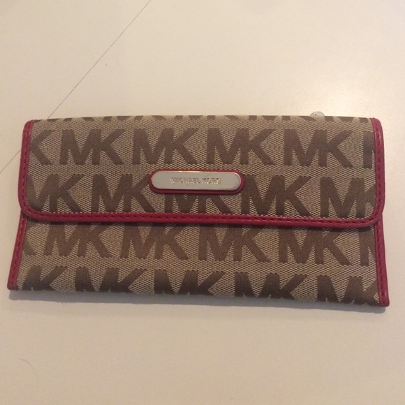 Michael Kors Red and Tan Wallet with Leather Trim