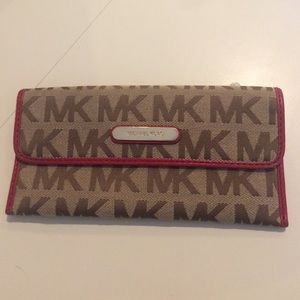 Michael Kors Red and Tan Wallet with Leather Trim