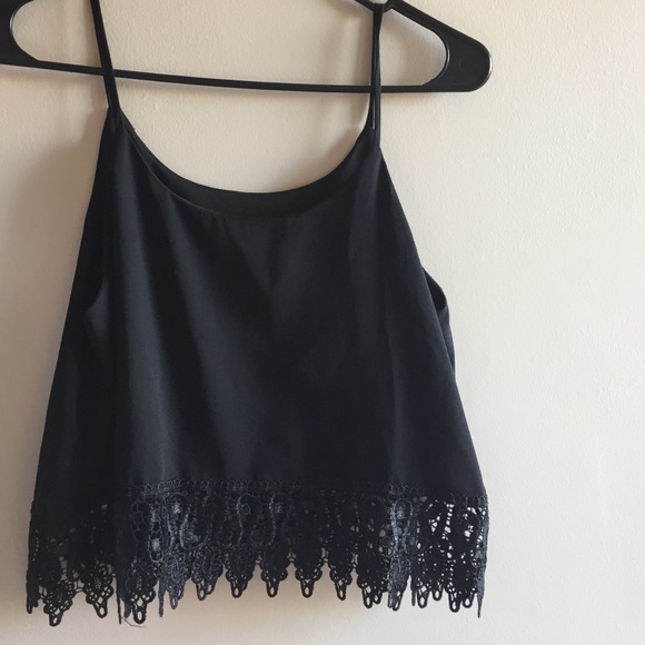 Black crop top, trimmed with lace