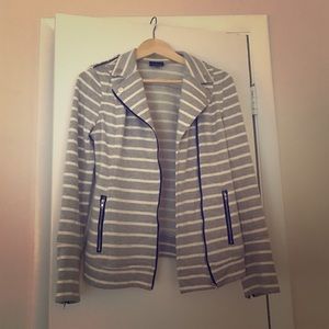 Grey and White Stripe French Terry Moto Jacket
