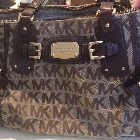 Michael Kors tan handbag with brown leather trim