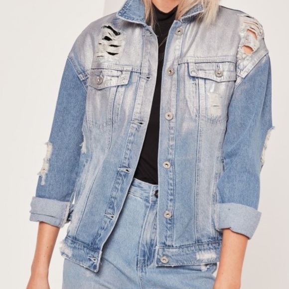 Holographic Ripped Denim Jacket - Picture 1 of 4