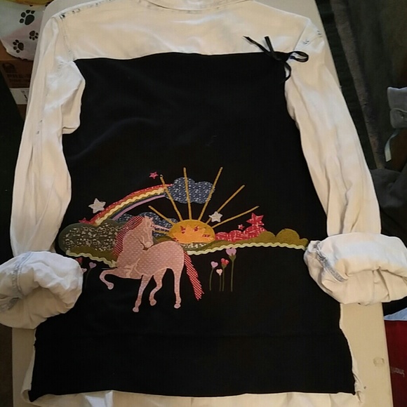 One of a kind Denim Unicorn Scene Shirt Size M