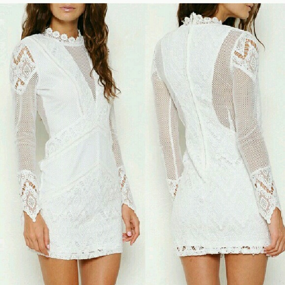 White lace mesh crochet dress