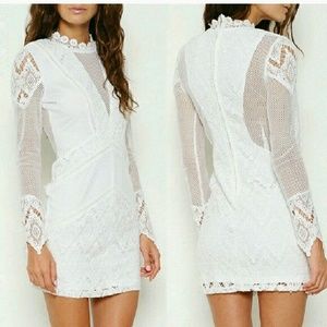 White lace mesh crochet dress