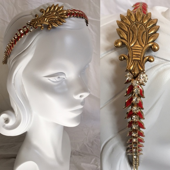 Vintage Art Deco Enamel and Rhinestone Headband main image 4