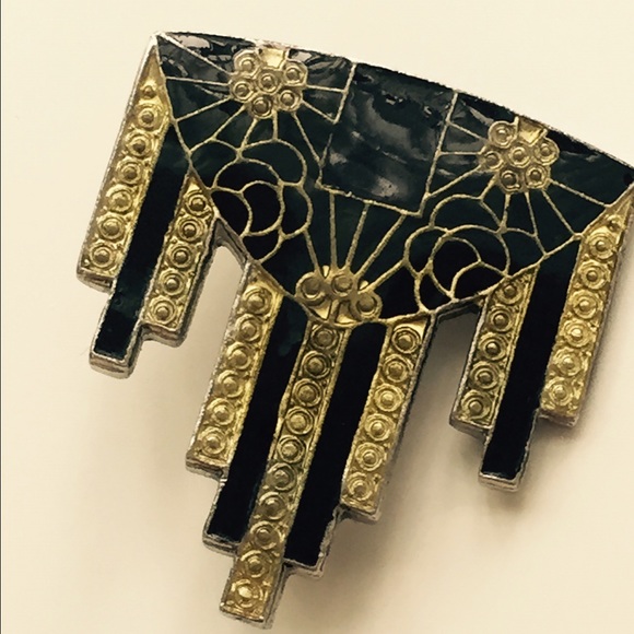 Black and Gold Art Deco Brooch Pin vintage