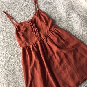 Burnt Orange lace up skater dress