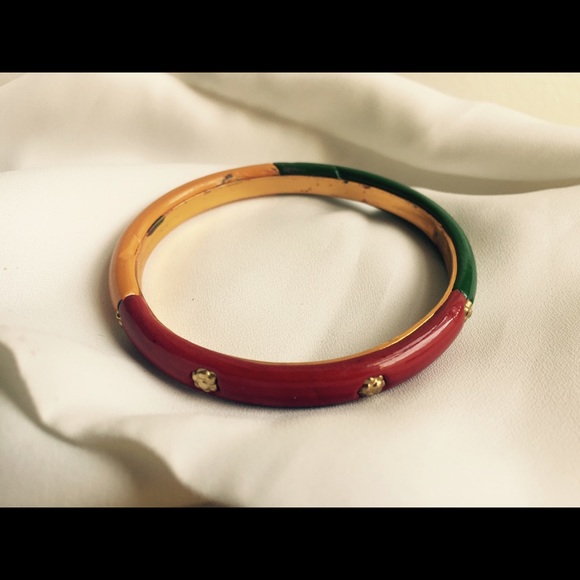 Color block bangle - red, green, yellow - vintage