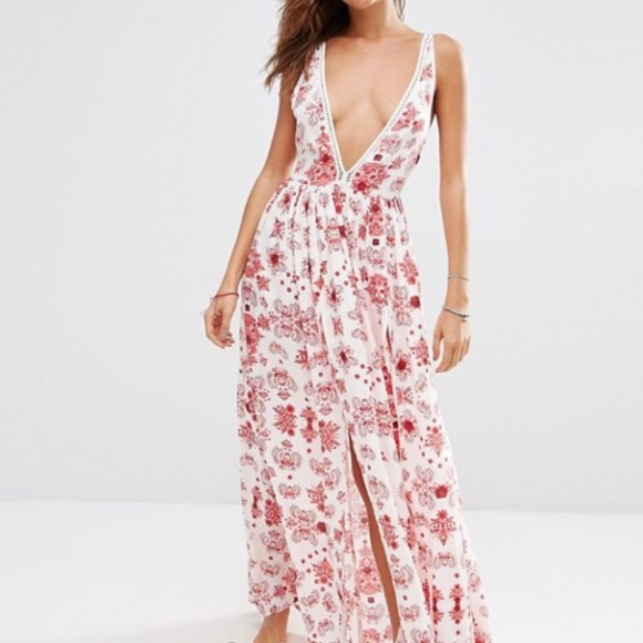 🆕 ASOS Flame Baroque Lattice Trim Maxi Dress - Picture 2 of 7
