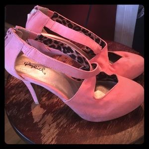 Peach/cheetah print heels