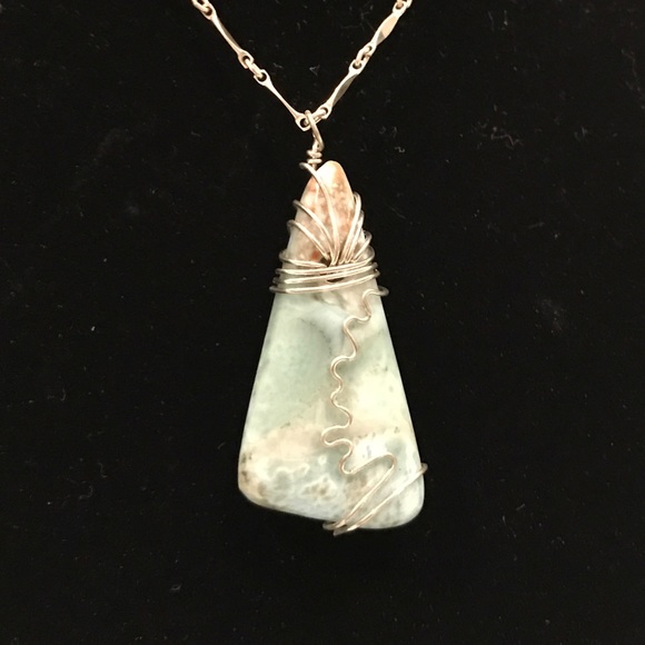 Genuine Larimar Pendant with Sterling Silver Chain