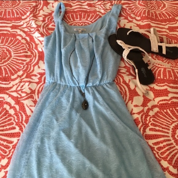 Blue lace, high-low dress