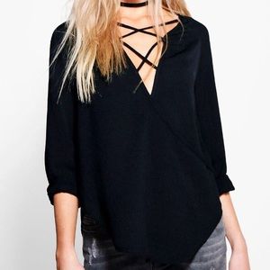 Lace up wrap over blouse