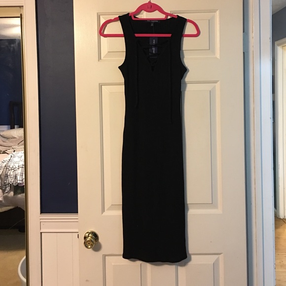 MIDI black front lace up dress