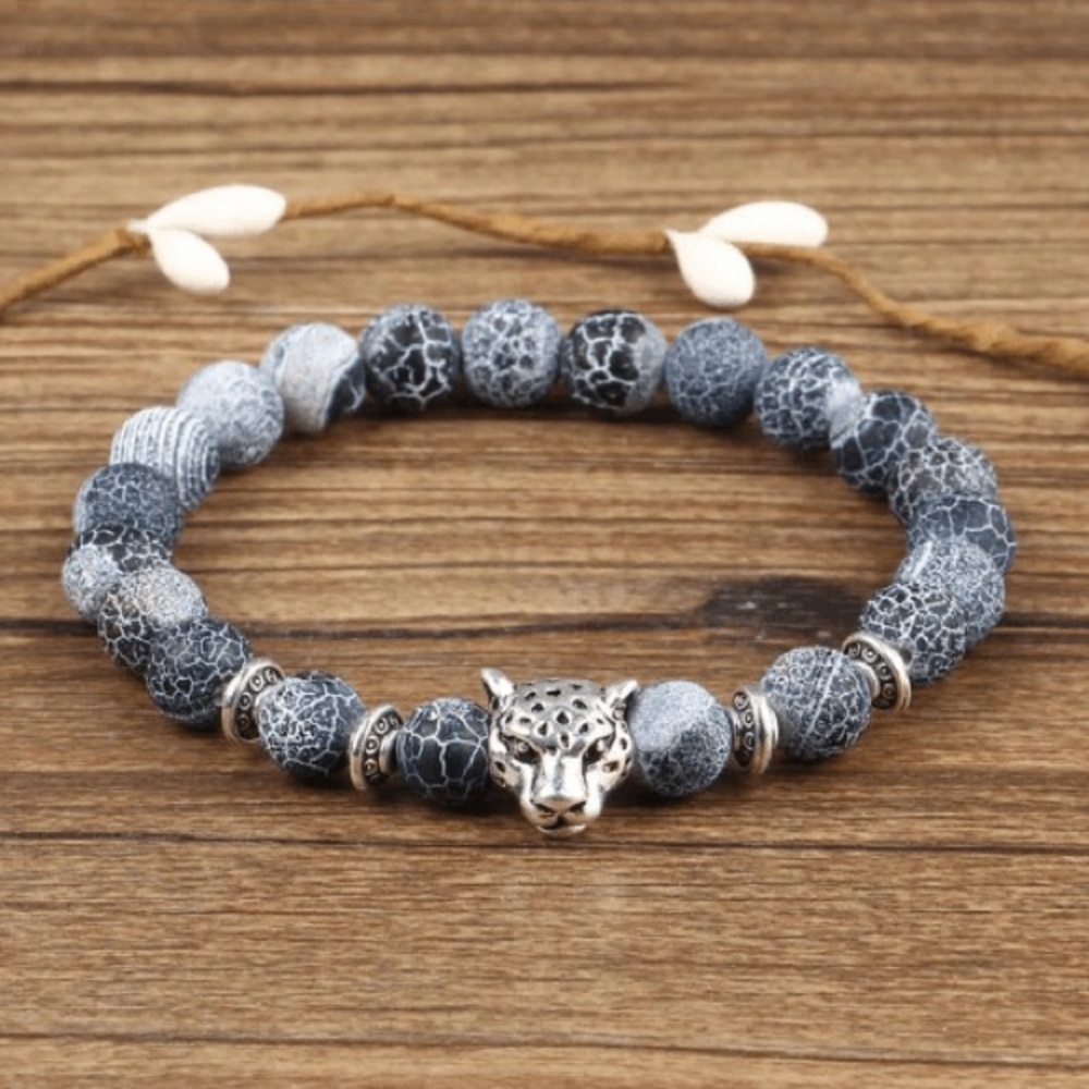Lava Bead Bracelet Leopard Head Design