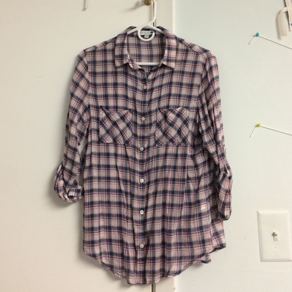 Cotton On Pink and Blue Plaid Flannel Button Down