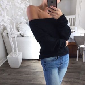 Fuzzy Black Off the Shoulder Top from @itselaine