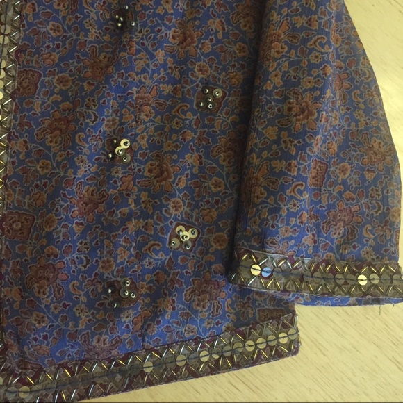 Vintage Beaded Blue Floral Jacket Size XS - Picture 6 of 7
