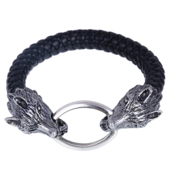 Leather Wolf Bracelet Stainless Steel