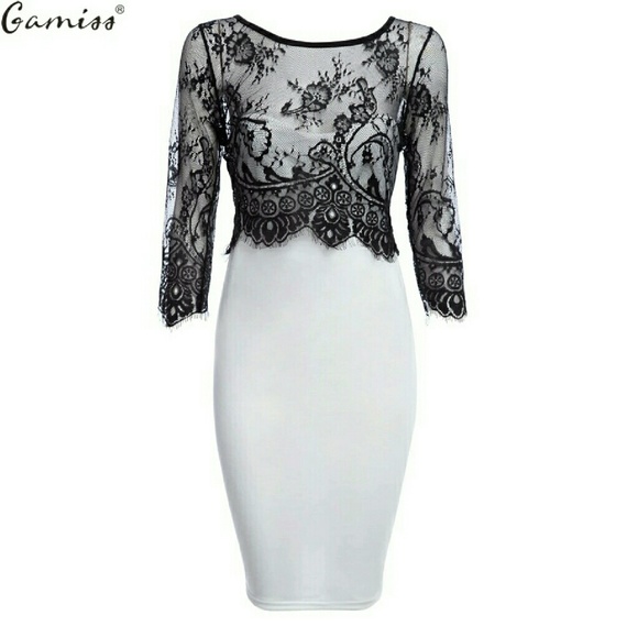 Lace white mesh overlay body con dress - Picture 1 of 3