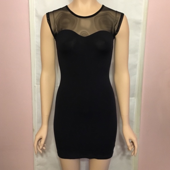 Black BodyCon Dress Mesh Sheer Front and Back.