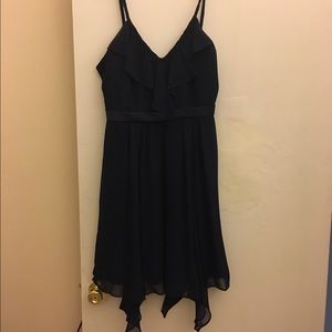 Navy asymmetrical spaghetti strap dress