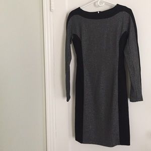 BCBG: silver and black long-sleeves dress