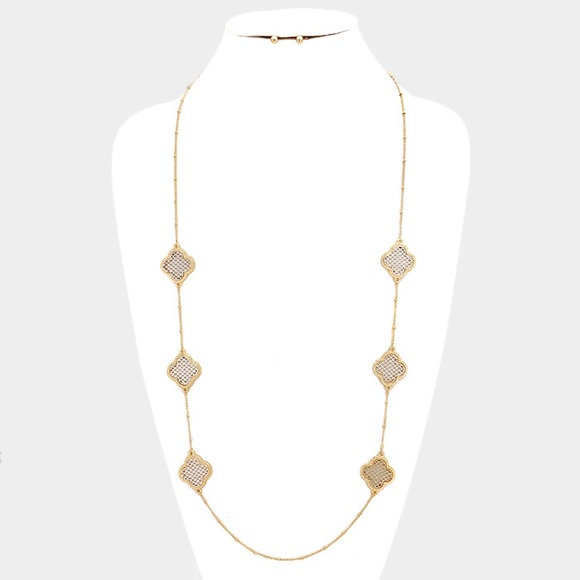 Two tone quatrefoil clover necklace & earrings