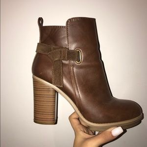 Brown Leather Chunky Heel Booties