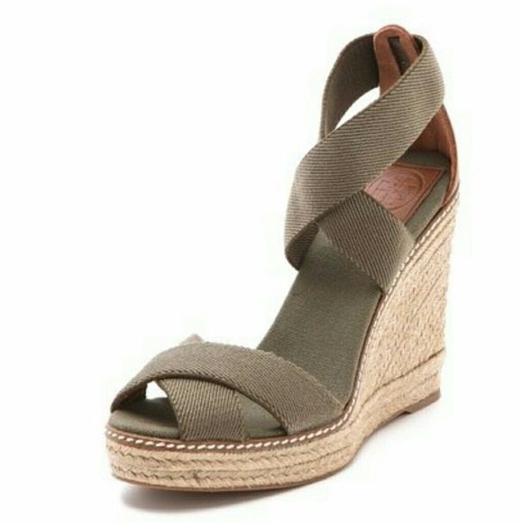 Brand New Tory Burch Army Green Espradilles(Wedge)