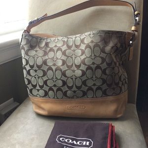 Coach Signature Shoulder Tote With hook closure