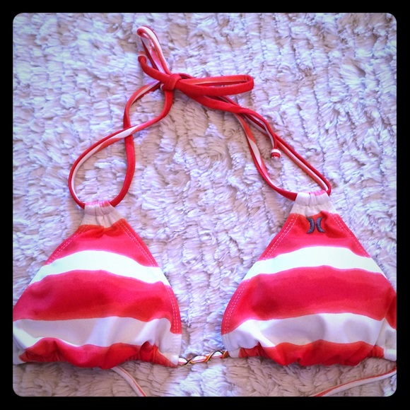 Hurley bikini top in orange/white
